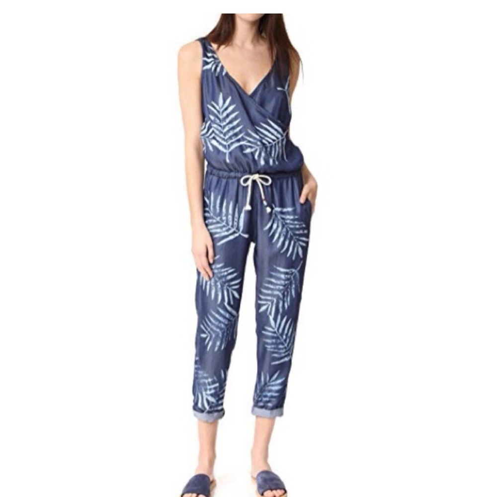 Sol Angeles Blue Leaf Print Jumpsuit